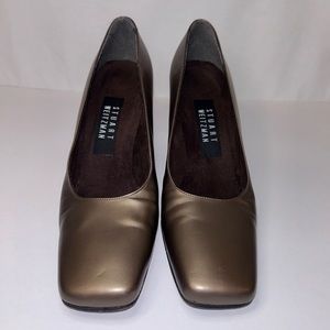 Stuart Weitzman square toe metallic bronze leather women’s high heels size 6